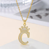 1PCS Fashionable Gold Diamond Crown Uppercase Letter Popular Pendant Necklace Suitable For Daily Use Festivals Parties Gifts Jewelry Set