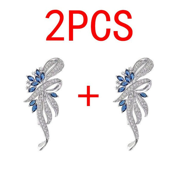 2PC New Xiaoxiangfeng Diamond Studded Leaf Brooch