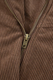 Dark Khaki Button Zip Up Lapel Collar Corduroy Jacket