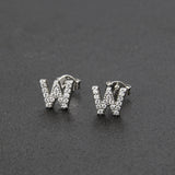 Diamond English Alphabet Letter Earrings Women's Simple Cooperized Silver Earrings