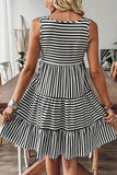Black Stripe U Neck Sleeveless Loose Fit Mini Dress