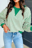 Bright Green Striped Exposed Seam Patchwork Loose Pullover Top