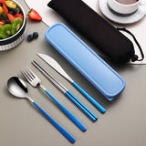 Dinnerware Set Flatware Kitchen Accessories Camping Travel Sets Gold Knife Fork Spoon Portable Cutlery Sets With Case
