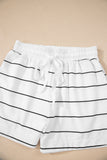 White Stripe Zip up Drop Shoulder Pullover and Short 2pcs Outfit