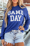 Bluing Corded GAME DAY Graphic Long Sleeve Crewneck Top