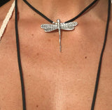 Dragonfly Alloy Velvet Necklace Distressed Leather Rope Pendant Ornaments