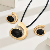 1 Set Of 3 Pieces, Creative Exaggerated Geometric Black Pendant Necklace Earring Set