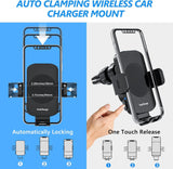 Wireless Car Charger, Fast Charging 15W Auto Clamping Car Charger Phone Holder Phone Mount