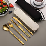 Dinnerware Set Flatware Kitchen Accessories Camping Travel Sets Gold Knife Fork Spoon Portable Cutlery Sets With Case
