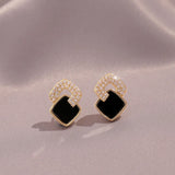Women's Cross Black Small Square Earrings Versatile Gift