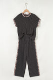 Carbon Grey Leopard Patchwork Edge Twisted Rib T Shirt and Cropped Pants Set