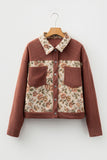 Clay Ribbed Retro Floral Patchwork Shirt Style Jacket