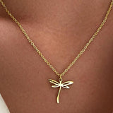 Hollow Dragonfly Stainless Steel Necklace For Women