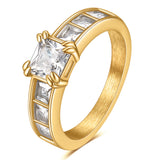 Women's Simple 18K Gold-plated 7MM Square Inlaid Zirconium Ring