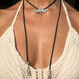 Dragonfly Alloy Velvet Necklace Distressed Leather Rope Pendant Ornaments