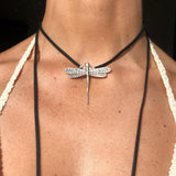 Dragonfly Alloy Velvet Necklace Distressed Leather Rope Pendant Ornaments
