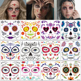 4 Sheets Day of the Dead Temporary Tattoos - La Catrina Face & Body Stickers, Waterproof Skull Makeup Decals for Halloween Party