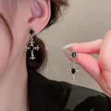 Gothic Cross Black Drill Drop Earrings Women Punk  Jewellery Creativity Fashion Gorgeous Statement Jewelry Girl Gifts