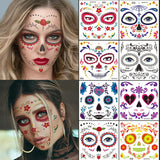 4 Sheets Day of the Dead Temporary Tattoos - La Catrina Face & Body Stickers, Waterproof Skull Makeup Decals for Halloween Party
