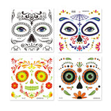 4 Sheets Day of the Dead Temporary Tattoos - La Catrina Face & Body Stickers, Waterproof Skull Makeup Decals for Halloween Party