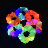 10-50pcs LED Light Hair Scrunchies Satin Elastic Bands Ties Ropes Girls Halloween Christmas Glow In The Dark Party Supplies