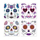4 Sheets Day of the Dead Temporary Tattoos - La Catrina Face & Body Stickers, Waterproof Skull Makeup Decals for Halloween Party