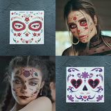 4 Sheets Day of the Dead Temporary Tattoos - La Catrina Face & Body Stickers, Waterproof Skull Makeup Decals for Halloween Party