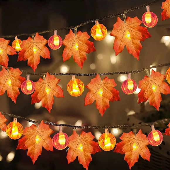 LED Halloween Light String Battery Powered Maple Pumpkin Fairy Garland Garden Bedroom Living Room Festive Party Decoration Light