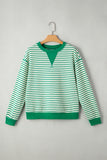 Bright Green Striped Exposed Seam Patchwork Loose Pullover Top
