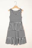 Black Stripe U Neck Sleeveless Loose Fit Mini Dress