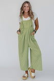Green Gingham Wide Leg Loose Overall with Pockets