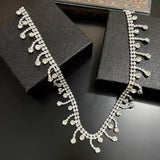 Fashionable And Elegant Women's Silver Tassel Glass Rhinestone Collarbone Chain