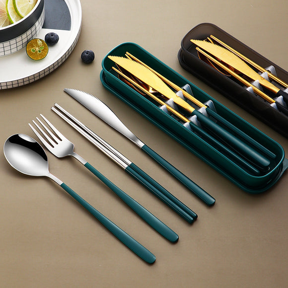 Dinnerware Set Flatware Kitchen Accessories Camping Travel Sets Gold Knife Fork Spoon Portable Cutlery Sets With Case