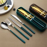Dinnerware Set Flatware Kitchen Accessories Camping Travel Sets Gold Knife Fork Spoon Portable Cutlery Sets With Case