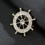 Navy Style Diamond Studded Rudder Brooch