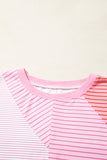 Sachet Pink Striped Colorblock Exposed Seam Casual Long Sleeve Top
