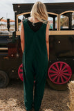 Evergreen Corduroy V Neck Patched Pocket Sleeveless Jumpsuit