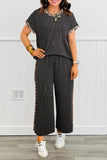 Carbon Grey Leopard Patchwork Edge Twisted Rib T Shirt and Cropped Pants Set