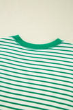 Bright Green Striped Exposed Seam Patchwork Loose Pullover Top