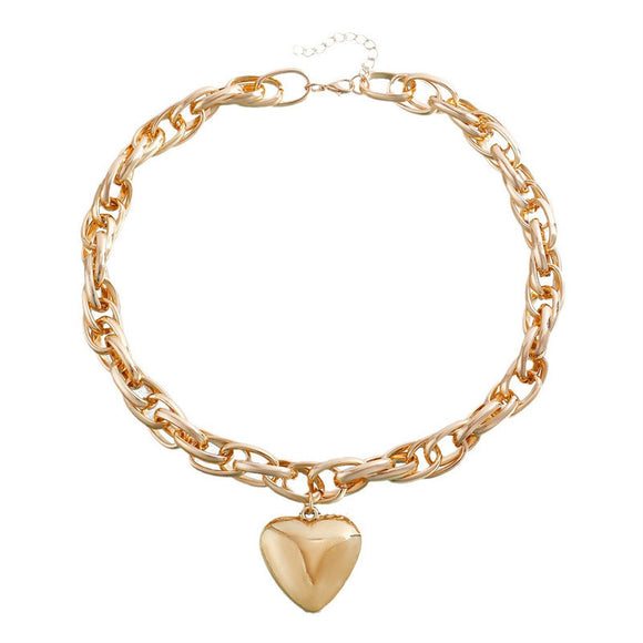 Ins Style Hollow-out Thick O-shaped Chain Big Peach Heart Necklace