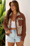 Clay Ribbed Retro Floral Patchwork Shirt Style Jacket