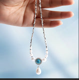 Ocean Blue Water Drop Pearl Necklace For Women