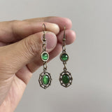 Ancient Gray Jade Bronze Emerald Pendant Earrings