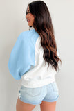 Beau Blue Colorblock Snap Buttons Pullover Sweatshirt