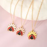 Children's Jewelry Pastoral Style Flower Ladybug Necklace Cute Cartoon Seven-spot Ladybug Pendant