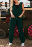 Evergreen Corduroy V Neck Patched Pocket Sleeveless Jumpsuit