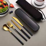 Dinnerware Set Flatware Kitchen Accessories Camping Travel Sets Gold Knife Fork Spoon Portable Cutlery Sets With Case