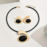 1 Set Of 3 Pieces, Creative Exaggerated Geometric Black Pendant Necklace Earring Set