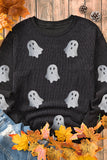 Black Halloween Ghost Corded Crew Neck Loose Sweatshirt
