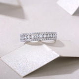 Luxury Fashion Multi-row Diamond Ring With Moissanite Silver Ring